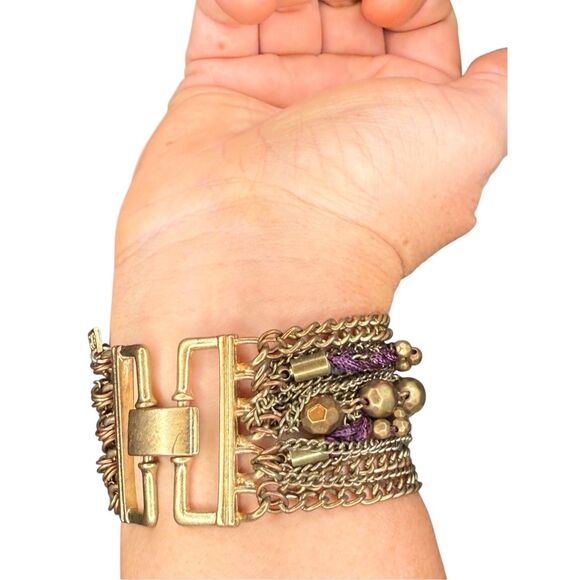Anthropologie multistrand gold and purple bracelet - Picture 5 of 5